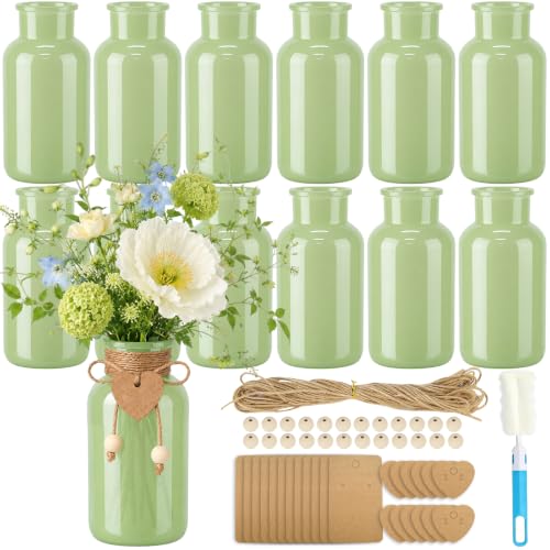 TBWIND Mason Jar Vases for Centerpieces, 12PCS Mint Green Glass Flower Vase - color: Mint Green