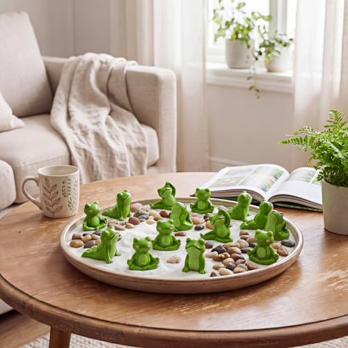 Outus 60pcs Mini Resin Frog Yoga Figurines Zen Meditating Tiny Frog Statue | Miniatures Meditating Green Frog Decor, Small Yoga Figurine Bulk, Fairy Garden Accessories, Spa Home Tabletop Decor