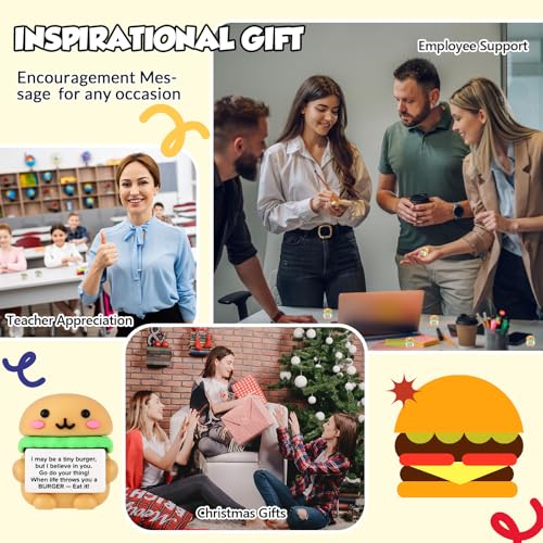 Gejoy 25 Pcs Mini Rubber Burger Toys Positive Mini Burgers Figures | Tiny Figurines to Hide, Burger Gifts with Motivational Quote, Birthday Encouragement Gifts for Coworker Desk Decor - style: Burger