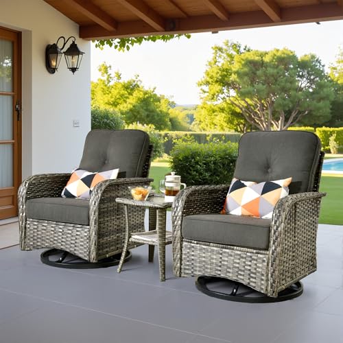 3 Piece Patio Swivel Rocker Chairs Set with Side Table, Black - color: Black, size: 3 Pcs Patio Set