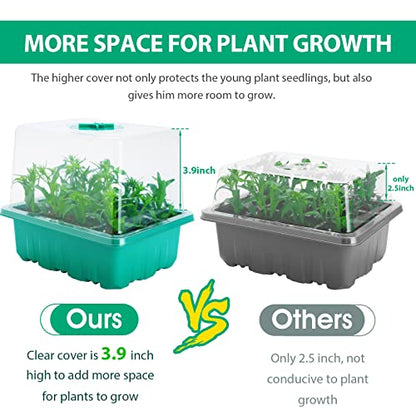 Seed Starter Tray with Light, 6PCS Seed Starter Kit with Grow Light, Seedling Starter Trays with Humidity Domes, Covers Height 3.9", Indoor Gardening Plant Germination Trays (12 Cells per Tray)