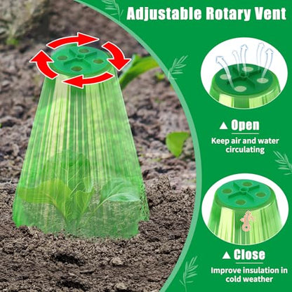 UQM 30 Pack Garden Cloches for Plants with Rotary Vent Cover Reusable | Bell Plant Protector Garden Protection from Animals Snails Birds Chickens Insect, 9.18" H X7.56 D (Green) - color: Green-30pc