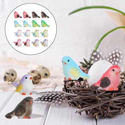16 Pcs Miniature Bird Figurines - Mini Resin Birds Decorative for Dollhouse, Crafts & Garden