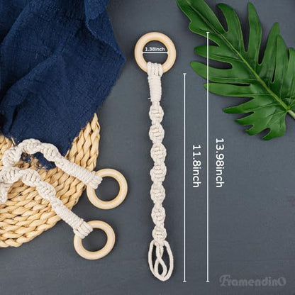 Framendino, 6 Pack Adjustable Macrame Plant Hanger Extenders Woven Hanging Basket Extension with Wooden Ring for Indoor Outdoor Pot Holder