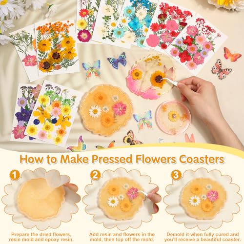 235 Pcs Pressed Dried Flowers for Resin, Natural Real Dried Pressed Flowers for Crafts, Bulk Dry Flowers for Resin Molds, Candles, DIY Art Jewelry Making with Tweezers Butterfly Stickers Set Decorate - size: 235 Pcs Dried Flowers with Butterfky