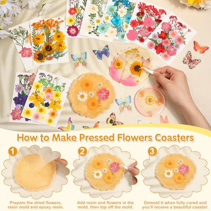 235 Pcs Pressed Dried Flowers for Resin, Natural Real Dried Pressed Flowers for Crafts, Bulk Dry Flowers for Resin Molds, Candles, DIY Art Jewelry Making with Tweezers Butterfly Stickers Set Decorate - size: 235 Pcs Dried Flowers with Butterfky