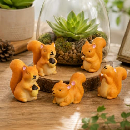 6 Pcs Mini Figurines, Resin Cartoon Garden Ornaments, Micro Landscape Accessories for Fairy Garden, Succulent Pots, Terrarium, Bonsai, Desk Shelf Decor (5pcs Squirrels) - style: 5pcs Squirrels