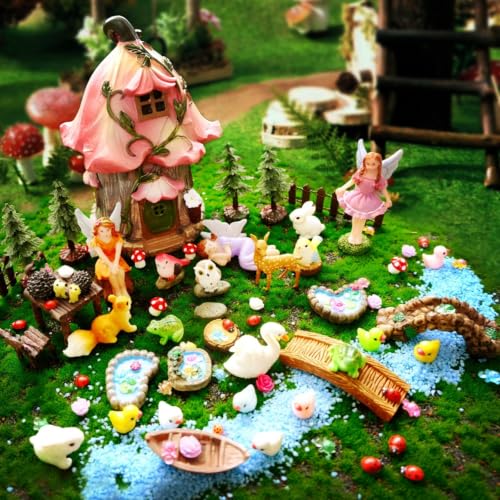 115Pcs Fairy House Kit Mini Fairy Garden Accessories Outdoor Supplies Decor - style: Mushroom House + Little Fairy + Garden Accessories