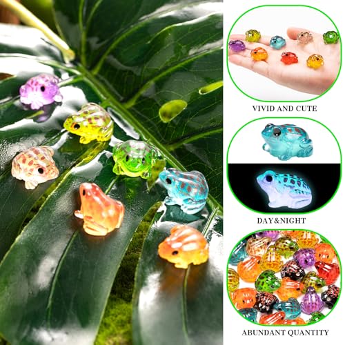 40PCS Luminous Mini Resin Frog 10 Colors Tiny Frog for Craft