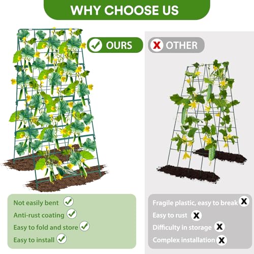 17 x 42 Inch Garden Trellis for Raised Beds Foldable Climbing Plant Support Cucumber Trellis Outdoor A-Frame Metal Vegetable Trellis with Garden Supplies for Grape Tomato Peas Flower - size: 17 x 42 Inch