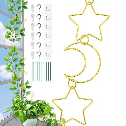 20 Pcs Plant Trellis for Climbing Plants, Chain Trellis, Garden Plant Wall Trellis, Vine Support Houseplant Accessories for Monstera, Pothos, Ivy, Climbing Plants Indoor Outdoor (Gold Moon and Star) - style: Gold Moon and Star