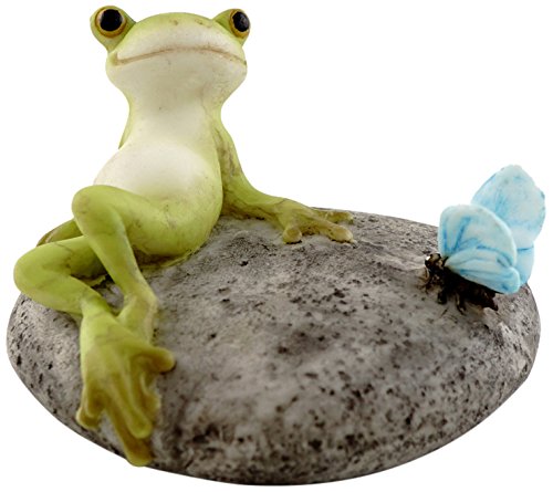 Top Collection Miniature Fairy Garden and Terrarium Statue, Frog Resting on Stone with Butterfly - color: Frog Resting on Stone With Butterfly