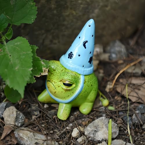 2Pcs Cute Resin Frog Figurines with Hats, Miniature Garden Animal Statues, Flower-Themed Fairy Garden Decor for Succulent Planters, Indoor & Outdoor Home Patio Yard Decoration