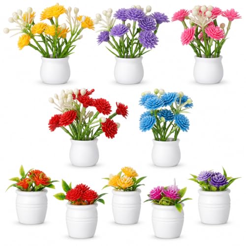 10Pcs Miniature Flowers, 1:12 Scale Mini Artificial Potted Plants