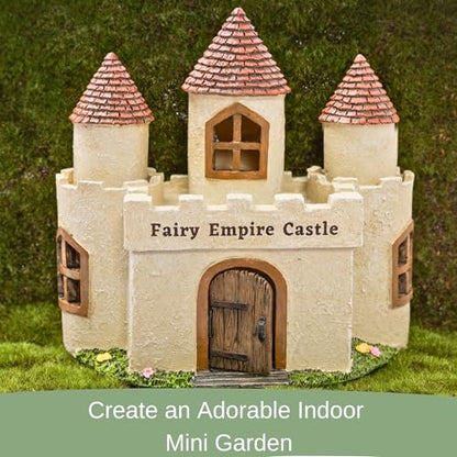 PRETMANNS Fairy Garden Castle House for Outside - Large, Door Opens | Hand-painted resin castle; door opens; water-resistant; large, stands 9 inches; sturdy outdoor and indoor decor