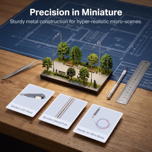 2Pcs LED Miniature Street Lights, Metal Micro Landscape Ornaments, 7.87 Inch Mini Lamp Post for Dollhouses, Christmas Villages, Mini Gardens, and Diy Micro Scenes