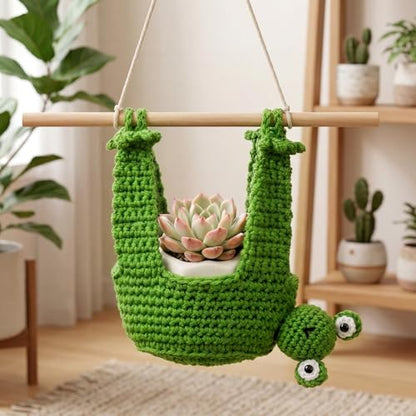 Sieral Frog Gift, 4 Inch Macrame Plant Hanger Crochet Hanging Planter Cute Animal Wall Hanging Holder for Outdoor Indoor Macrame Home Decoration Frog Lovers Succulent Pot Planter Plant Not Included