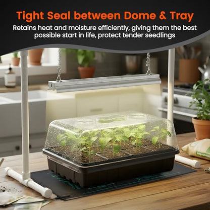SOLIGT Thick Plastic 3-Set Strong Seed Starter Trays with 5" Humidity Domes | for Seed Starting, Germination, Seedling Propagation & Plant Growing, Holds 144 Cells in Total - size: 3 Set