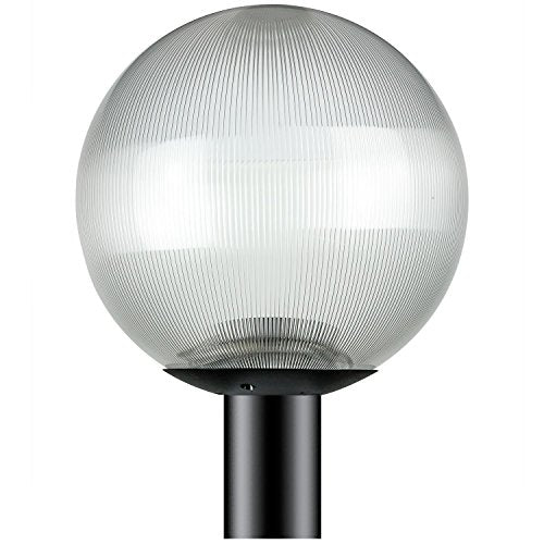 Sunlite 41321-SU 12" Decorative Outdoor Fixture, Medium (E26) Socket, Mounts on 3" Post (Not Included), UL Listed, Prismatic Clear Globe, Black Base - color: Black Finish - Prismatic Lens