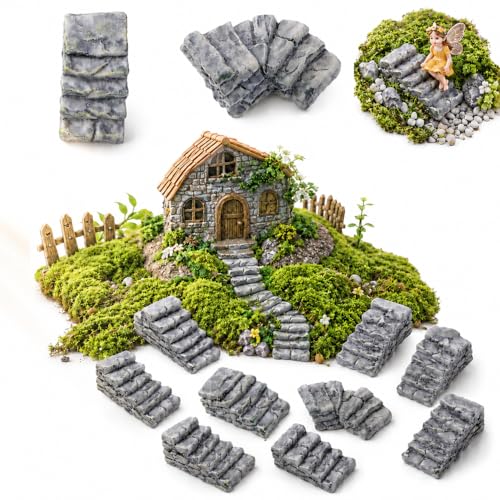 Miniature Stone Steps Figurines, Set of 10 | Indoor & Outdoor Fairy Garden Decor Photo Props | Fits Dollhouses, Aquariums & Terrarium Landscapes | Resin, Fade-Resistant | DIY Paintable | 1:12