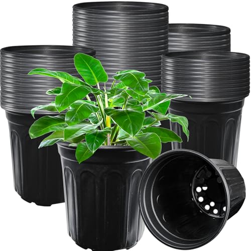 Jgalnim 60 Pack 1 Gallon Nursery Plant Pots,Thickened Flexible Plastic Seedling Pot with Holes,Flower Plant Container for Succulents,Cuttings,Transplanting,Home Garden(Black)