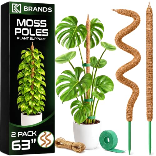 2 Pack 63'' Moss Pole Monstera Plant Support for Climbing Indoor Plants | Large Bendable Stakes for Potted Climbers - Tall Sticks Indoor Trellis for Houseplants - Accessories for Monstera Pot - size: 2-Pack (63 in)