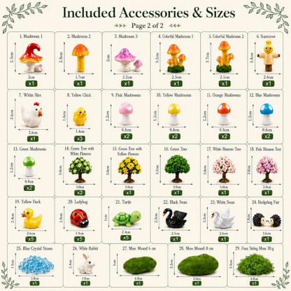 90Pcs Fairy Garden Kit Complete Miniature Figurines Accessories Set with Faux Moss Moss Houses Mushrooms Animals Trees Windmill Fences Pond Decor for Indoor Outdoor Lawn Plant Pots