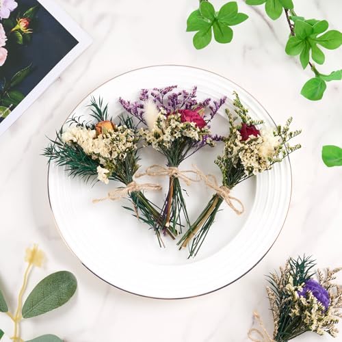 12/24 PCS Charming Dried Flowers Bouquet for Vase Various Dried Wildflowers with Stems Mini Handmade Wildflowers Natural Real Flowers Bulk Flowers Craft (White Series, 24 PCS) - color: White Series