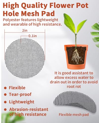 50PCS Flower Pot Hole Mesh Pad, 2 inch Rounds Drainage Hole, Plant Pot Drainage Mat, Plant Potting Mat to Prevent Soil Loss, Gardening Gifts for Friend - size: 50 PCS 2 Inch Round