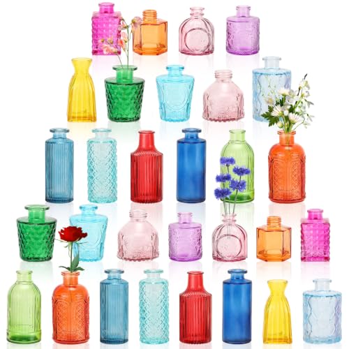 Yaomiao 30 Pcs Glass Bud Vases Centerpieces, Bright Color - color: Bright Color