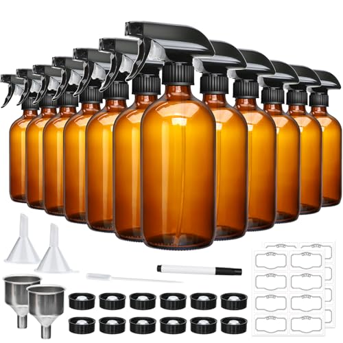Maredash 16oz Amber Glass Spray Bottles,Glass Spray Bottles for Cleaning | 12pcs Amber glass Spray Bottle for Window cleaner, plants, aromatherapy, facial hydration, hair care, flowers
