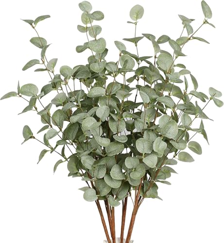 12 Pcs 27" Eucalyptus Stems Greenery Stems Eucalyptus Leaf Spray in Green Silk Plastic Plants Floral Artificial Plants for Home Party Wedding Decoration - color: Green - 12 Pcs