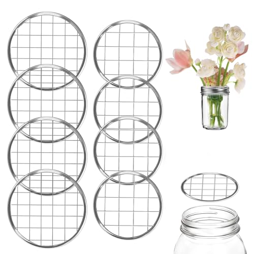 Flower Frog Lids Large, 8 PCS Metal Mason Jar Lid Flower Organizer Frog Lid Insert Floral Arrangement Organizer Supplies Floral Organizers Lids with Square Grids for Regular Mouth Mason Canning Jars - size: Large8.4cm