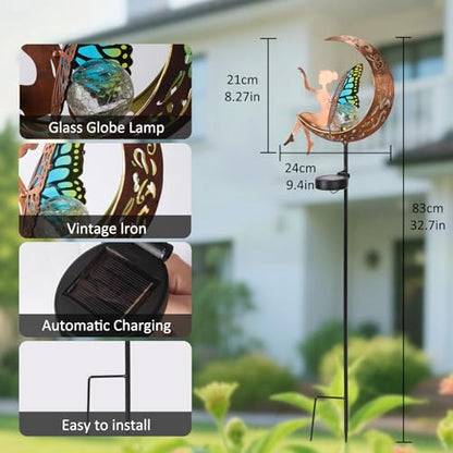 ZKLiLi Garden Outdoor Decor, Fairy Moon Figurine Light Stake, Housewarming Ornament for Patio, Lawn, Yard, Pathway - Unique Gifts for Mom Grandma Women