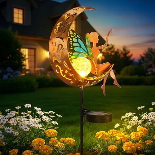 ZKLiLi Garden Outdoor Decor, Fairy Moon Figurine Light Stake, Housewarming Ornament for Patio, Lawn, Yard, Pathway - Unique Gifts for Mom Grandma Women