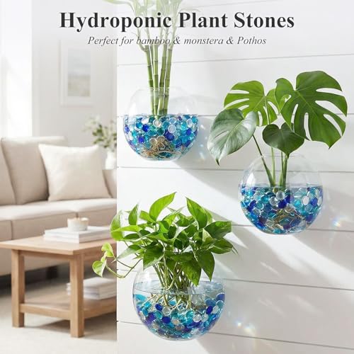 DOMESTAR 2 LB Mixed Blue Flat Glass Marbles, Glass Beads for Vases - color: Multi