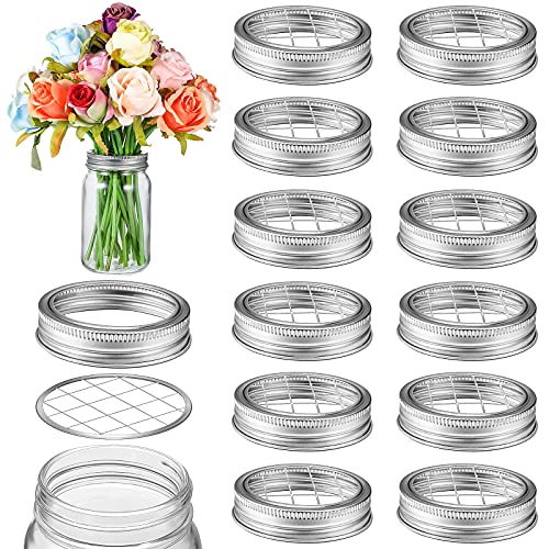 Mason Flower Jar Frog Lid Metal Insert Mason Grid Flower Organizer Frog Lid Insert for Regular Mouth Canning Jars(12 Sets)