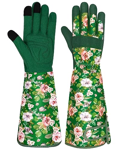 Long Gardening Gloves for Women Thorn Proof Leather Garden Gloves Breathable Working Gloves for Women Yard Outdoor - color: Grass Green-large