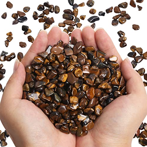 QICQDRAM Polished Gem Stones Rocks Tiger's Eye Crystals Chips Natural 1LB | Small Tumbled Stones Crystal Chips Bulk for Healing Crystals Fish Tank Gravel Vase Filler (405g/14.28oz) - color: Tiger's Eye, size: 1LB