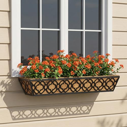 Y&M 4-Pack 30 Inch Railing Planter Boxes 24 Inch 2 Pack, Hanging Balcony Planter, Adjustable Deck Railing Planter Box, Metal Window Boxes Outdoor for Fence, Porch Flower Pots Holder - color: 30inchflo4pcs
