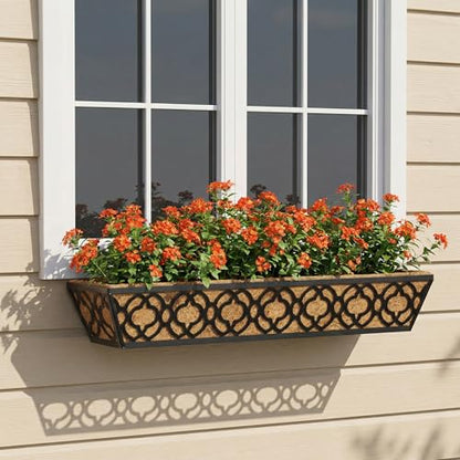 Y&M 4-Pack 30 Inch Railing Planter Boxes 24 Inch 2 Pack, Hanging Balcony Planter, Adjustable Deck Railing Planter Box, Metal Window Boxes Outdoor for Fence, Porch Flower Pots Holder - color: 30inchflo4pcs