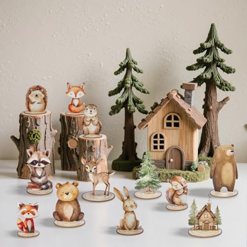 12 Pack Woodland Animals Baby Shower Decorations, Kid Forest Happy Birthday Decoration Centerpieces for Tables Woodland Nursery Animal Decor Home Office Farmhouse