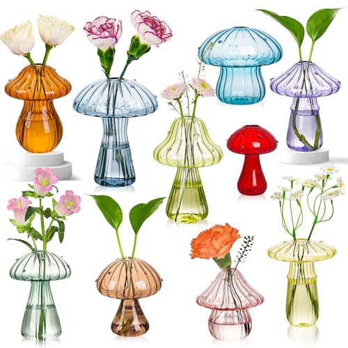 Mushroom Vase, Set of 10 Colored Glass Propagation Stations Vases - color: 10pcs Colorful