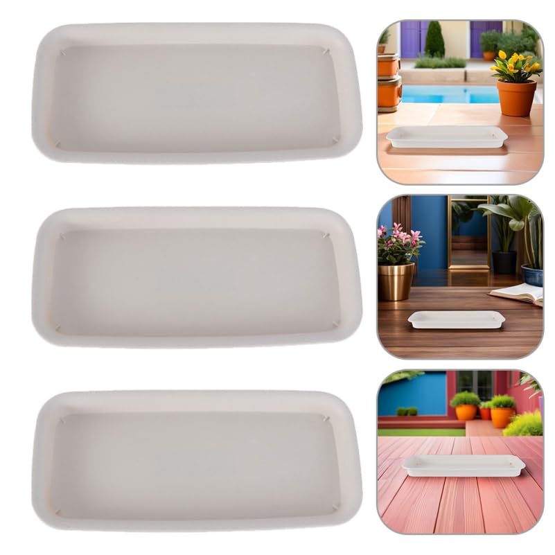 Healeved 3pcs Plastic Flowerpot Trays Rectangular Plant Saucer Elegant Square Plant Water Plate Bonsai Water Trays - size: 40.00X14.30X3.20CM