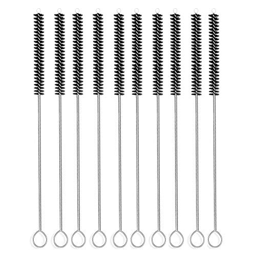 Long Straw Brush Cleaner (10 Pack), Flexible Nylon Tube Cleaning Brushes with 0.4" Bristles, Rust-Proof Stainless Steel Wire Washer for Reusable Tumblers, Sports Bottles & Pipes (10 Inch) - color: Black
