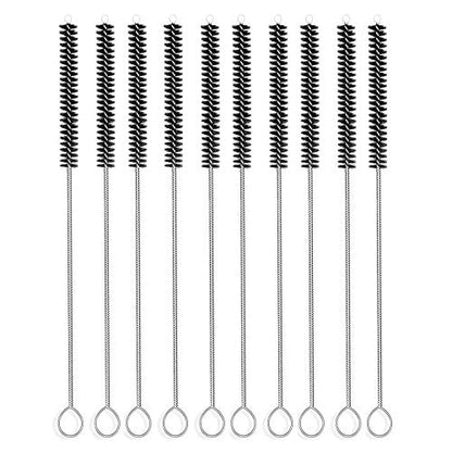 Long Straw Brush Cleaner (10 Pack), Flexible Nylon Tube Cleaning Brushes with 0.4" Bristles, Rust-Proof Stainless Steel Wire Washer for Reusable Tumblers, Sports Bottles & Pipes (10 Inch) - color: Black