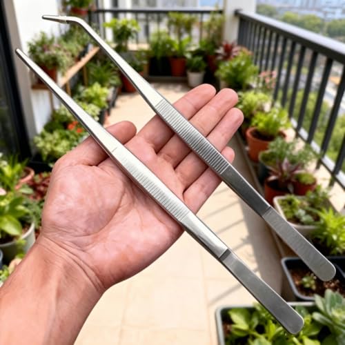 2PC Stainless Steel Long Tweezers Set, Straight And Angled Tips, Multi-Purpose Planting And Cleaning Tool For Home And Office, 2PC - size: 2PC