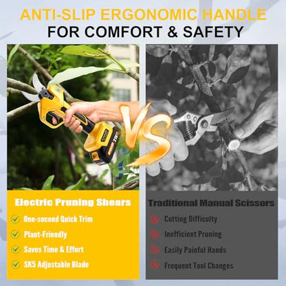 21V Brushless Cordless Electric Pruning Shears Max 2" Cutting | with 2 x 2.0Ah Batteries & Charger & Storage Case, 2 Cutting Modes, LCD Display, for Orchard Garden Tree Bush Branch Trimming
