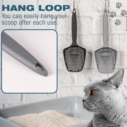 Set of 1 Cat Litter Scoop with Small Holes, Deep Sifting Shovel for Fine Litter, Reptile Terrarium Sand & Rabbit Pooper Lifter, Hanging Handle Poop Scooper (Gray, Set of 1) - color: Gray, size: Set of 1