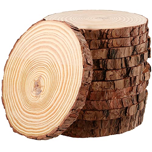 JEUIHAU 12 PCS 5.5-5.9 Inches Natural Unfinished Wood Slices, Round Wooden Tree Bark Discs, Wooden Circles for DIY Crafts, Christmas, Rustic Wedding Ornaments - size: 12 PCS 5.5-5.9 In without Holes